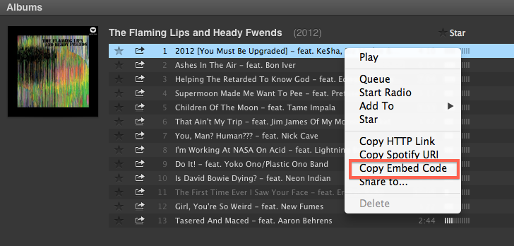 Spotify HTML embed code